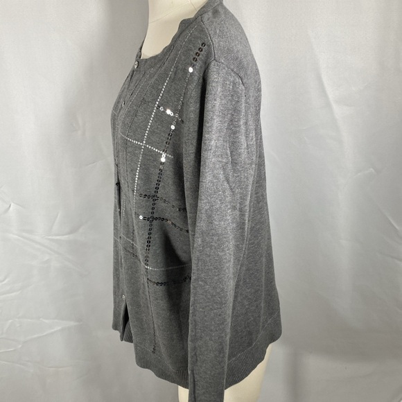 CJ Banks grey cardigan button up w sequins Classic versatile office weekend X - Picture 4 of 7